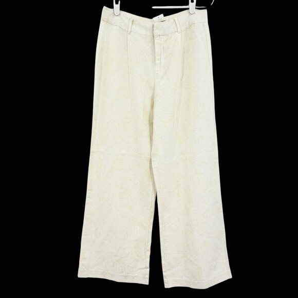 Sound/Style Women Linen Blend Faux Pockets Mid Rise Wide-Leg Cream Pants 10 NWOT - Picture 1 of 10